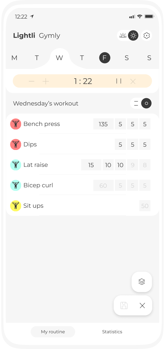 Screenshot of Gymly, a fitness tracker for workouts and exercises