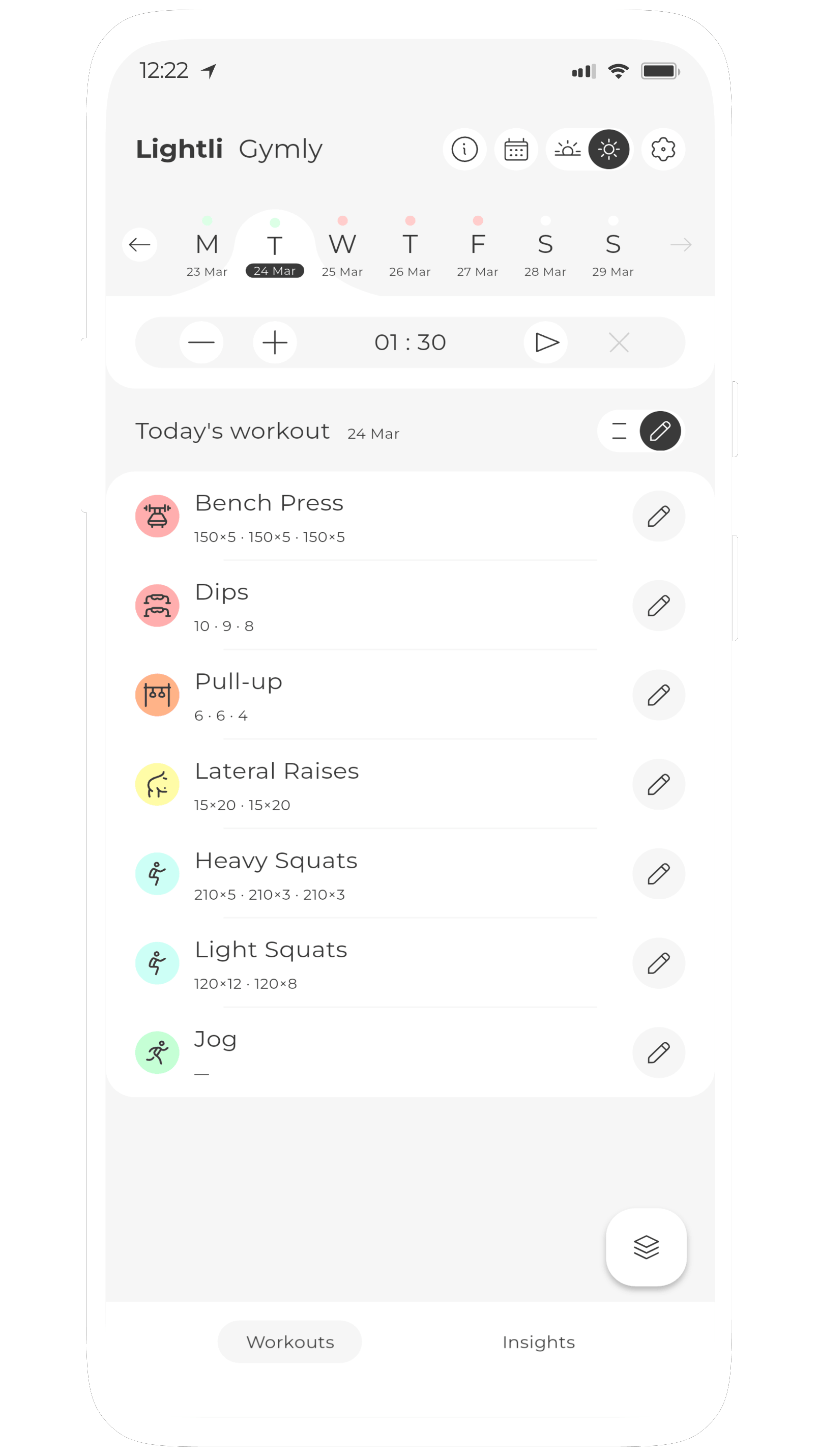 Screenshot of Gymly, a lightweight workout routine app