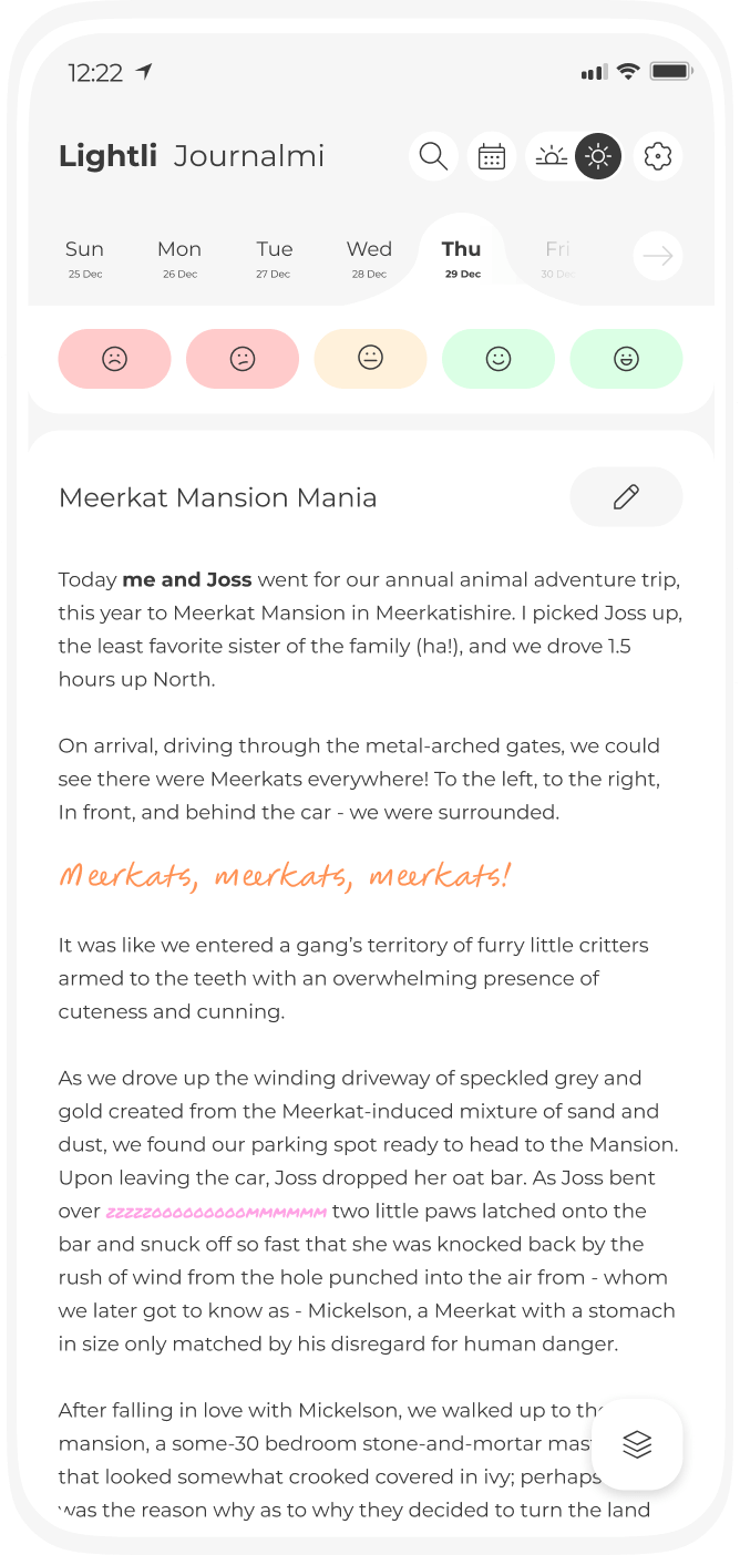 Screenshot of Journalmi, a modular journal and diary