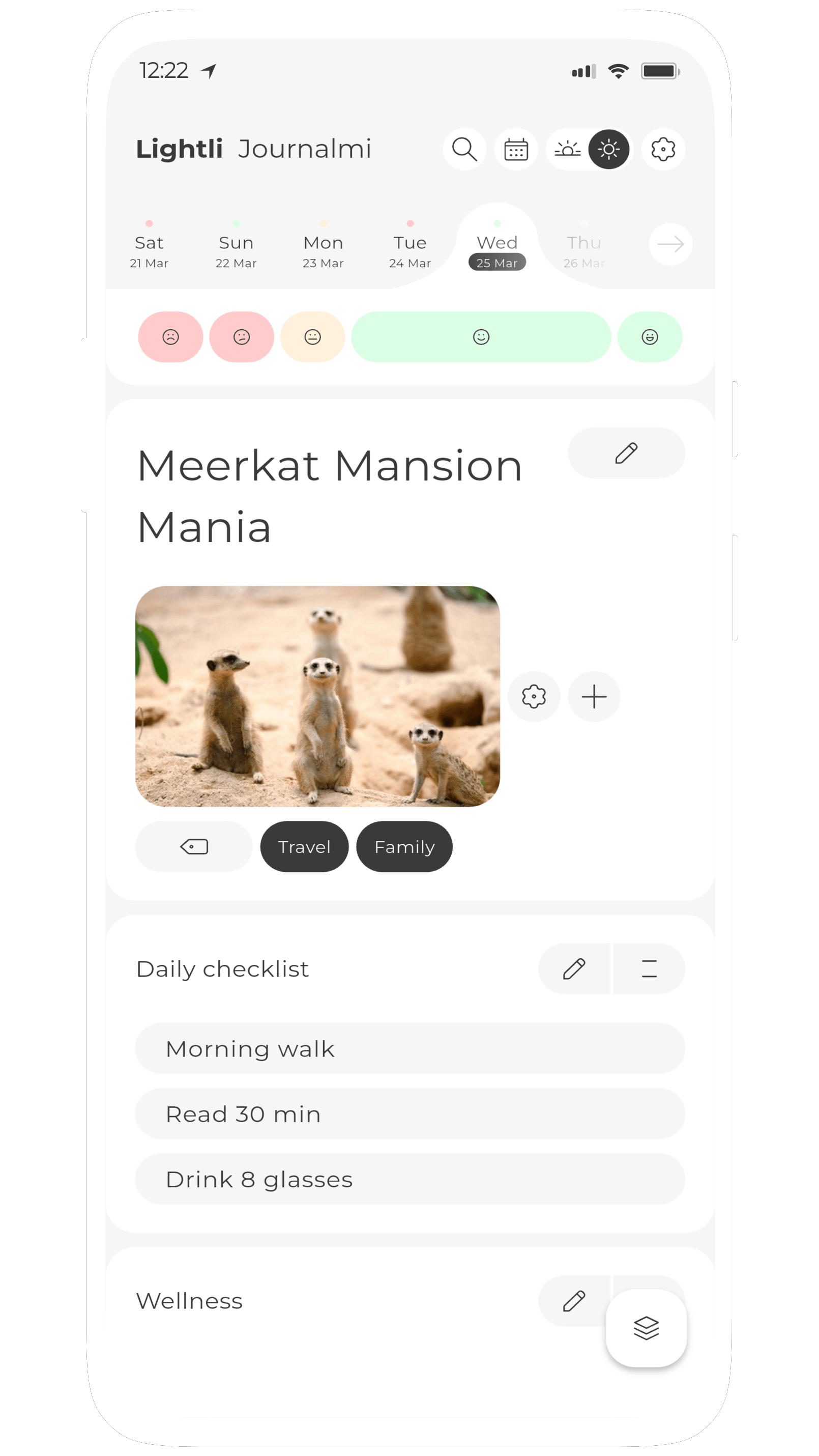 Screenshot of Journalmi, a modular journal and diary