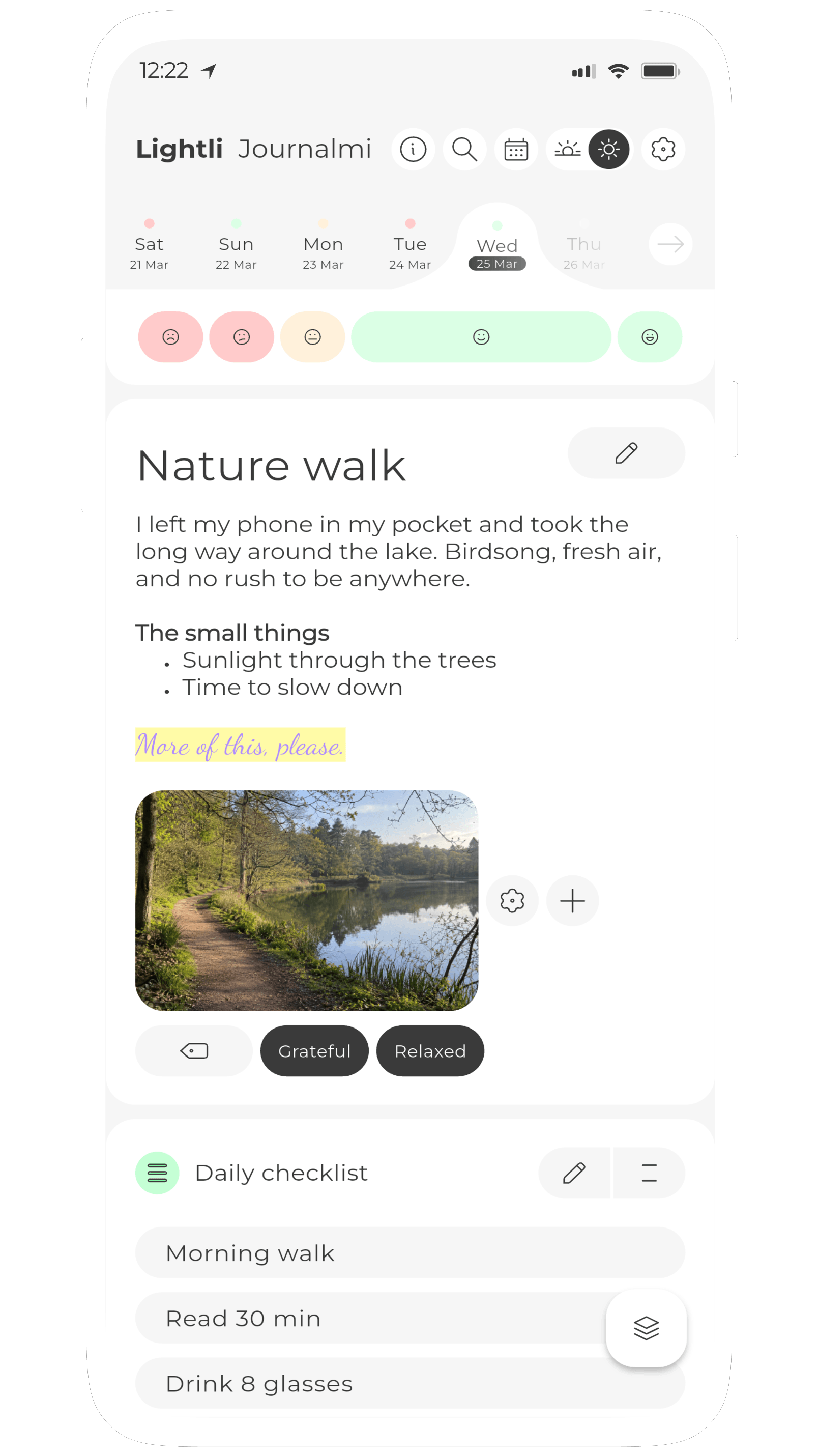 Screenshot of Journalmi, a modular journal and diary