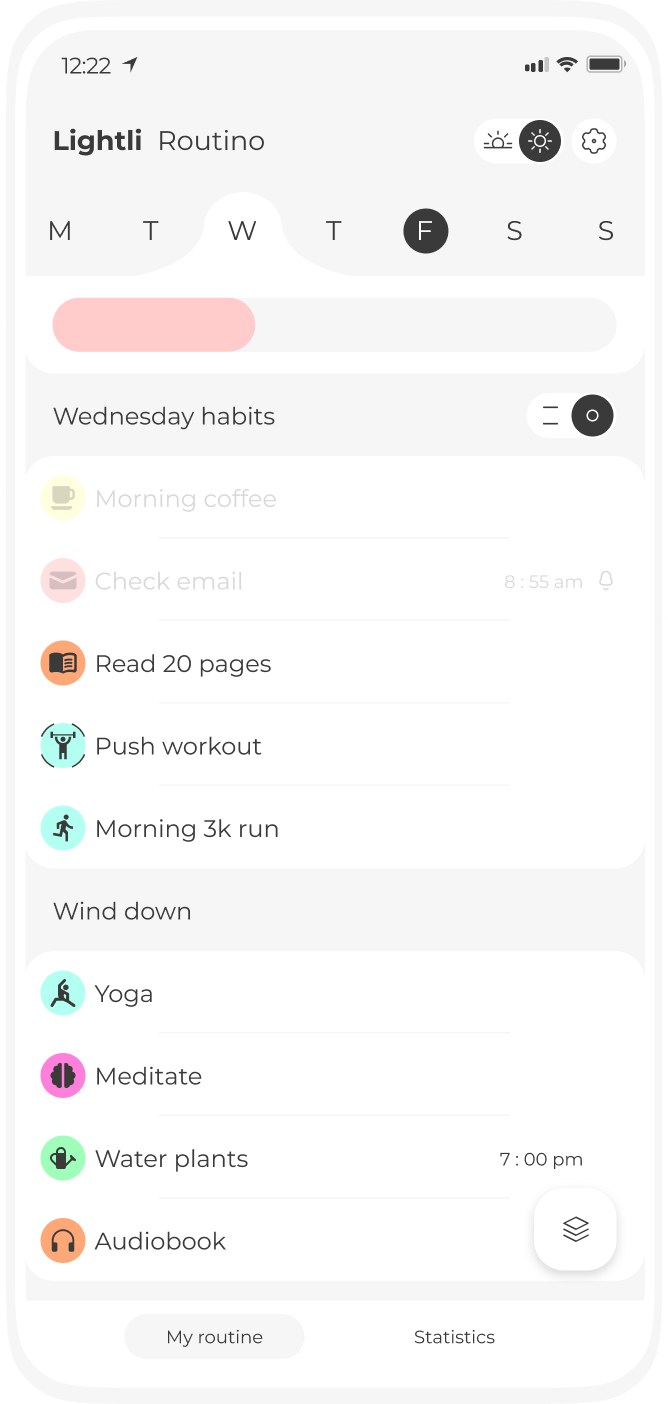 Screenshot of Routino, a habit based routine manager for weekly repeating schedules